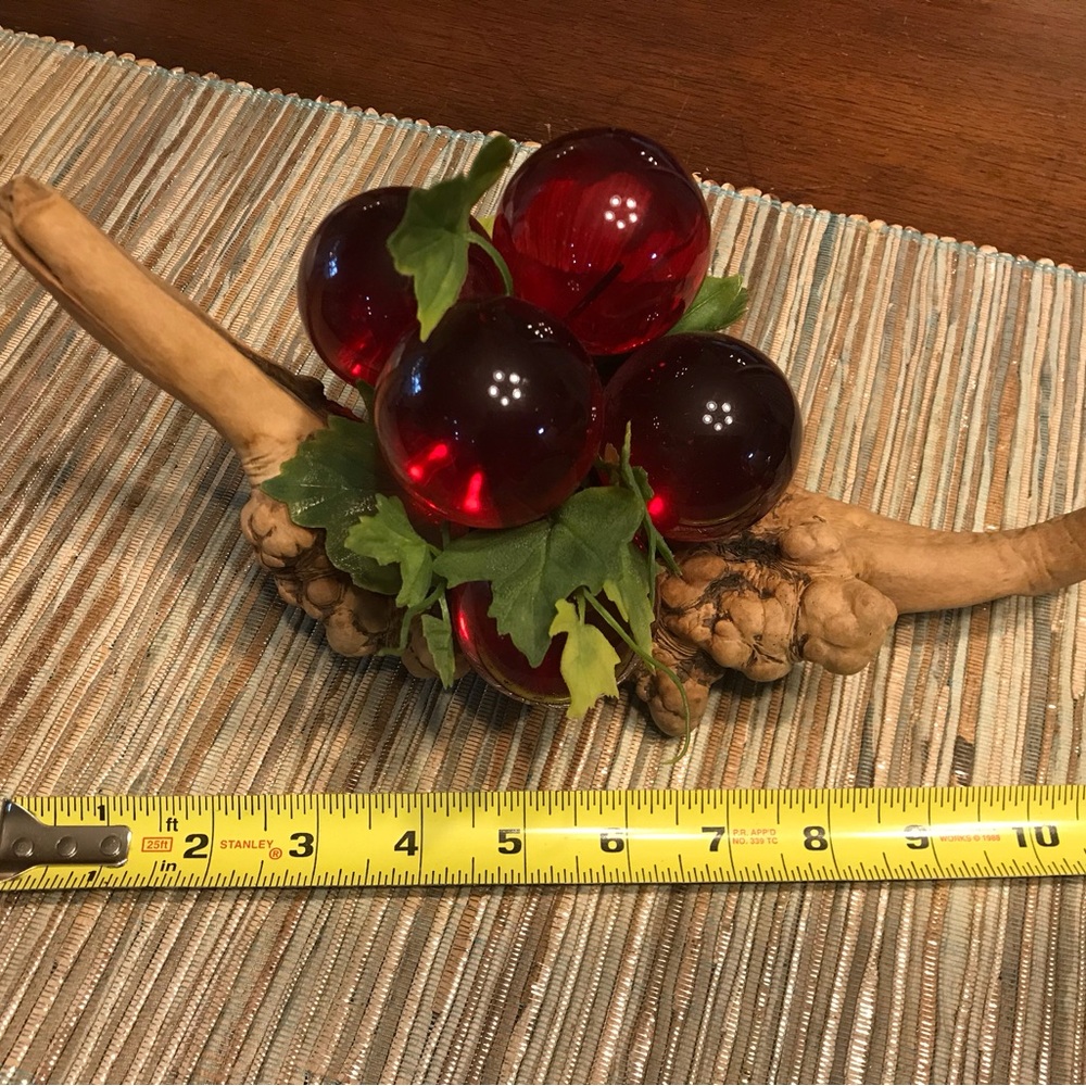 Vintage Red Lucite Acrylic Grapes on Driftwood MCM